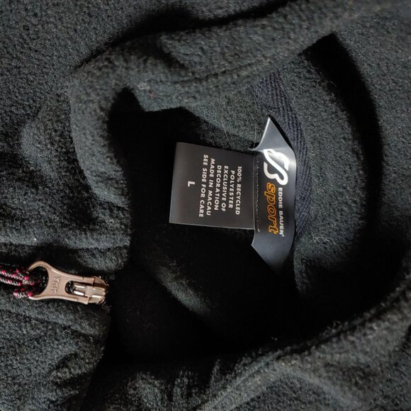 Eddie Bauer EB Sport Womens L Black Fleece Quarter Zip Pullover Jacket Back Zip - Picture 9 of 9